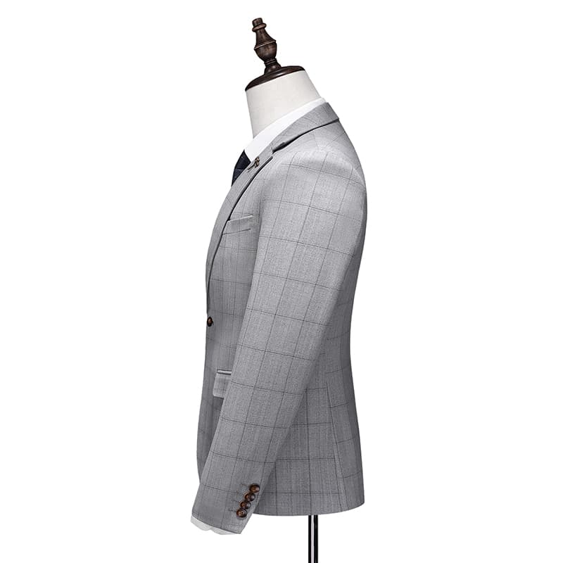 Men's Plaid 3 Piece Suit in Grey One Button