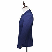 Men's 3 Piece Striped Suit in Navy Blue, Black and Grey