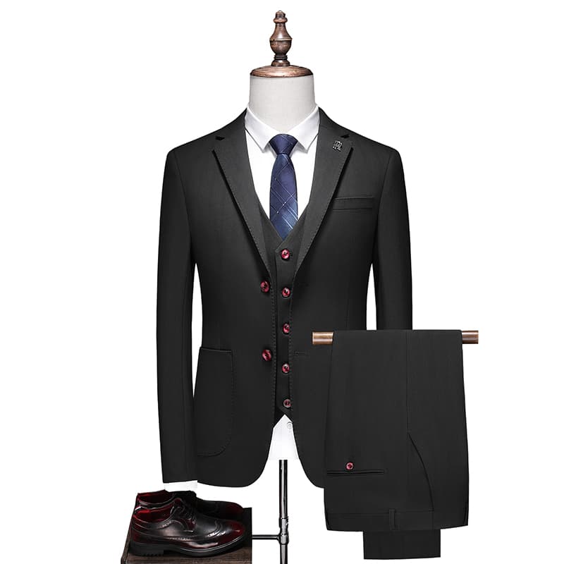 Men's 3 Piece Two Button Suit in Black Grey