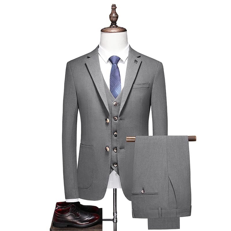 Men's 3 Piece Two Button Suit in Black Grey
