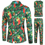 Christmas Men's 3 Piece Slim Fit Printed Suit