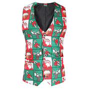 Men's Christmas 3 Piece Casual Printed Red Suit