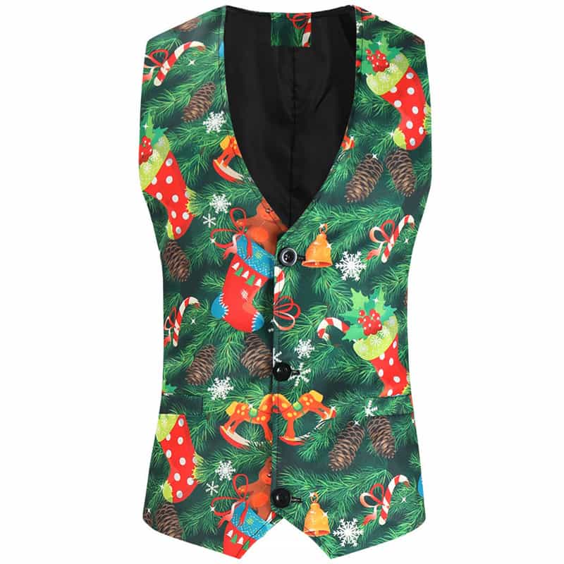 Christmas Men's 3 Piece Slim Fit Printed Suit