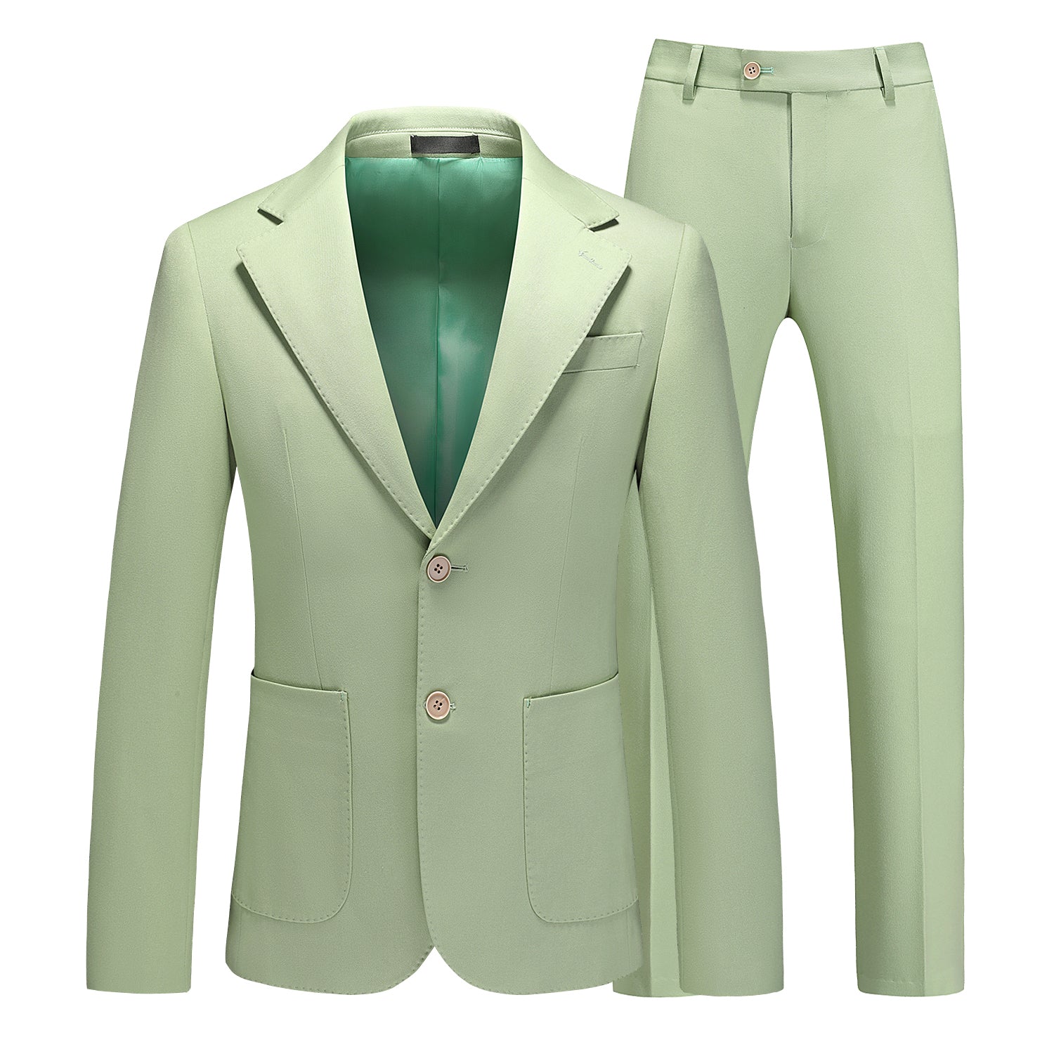 Men's Solid Green 2 Piece Suit 2 Button Closure