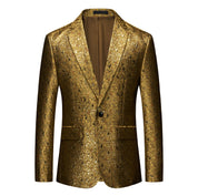 Men's Gold Printed Blazer Casual One Button Suit Jacket Sport Coat