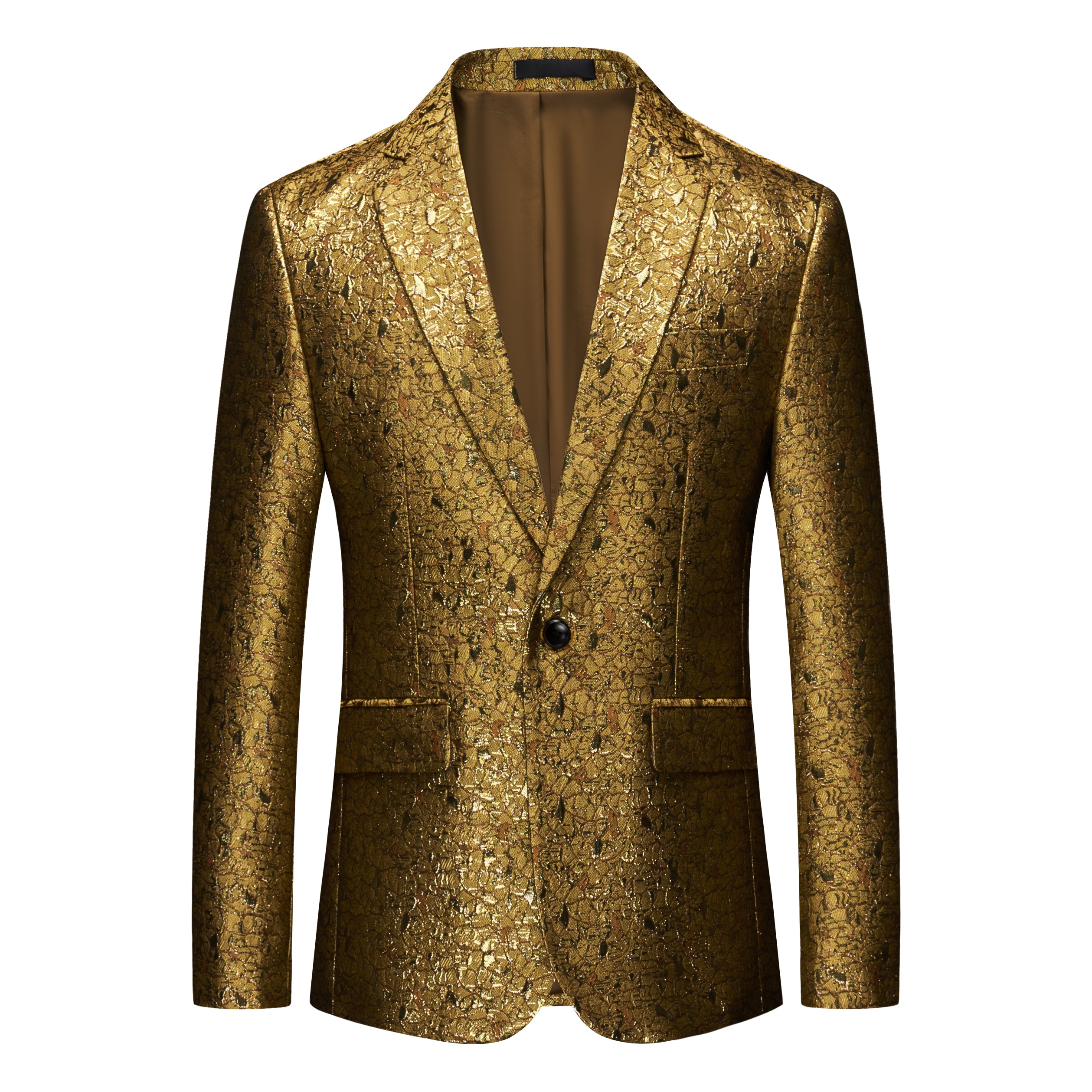 Men's Gold Printed Blazer Casual One Button Suit Jacket Sport Coat