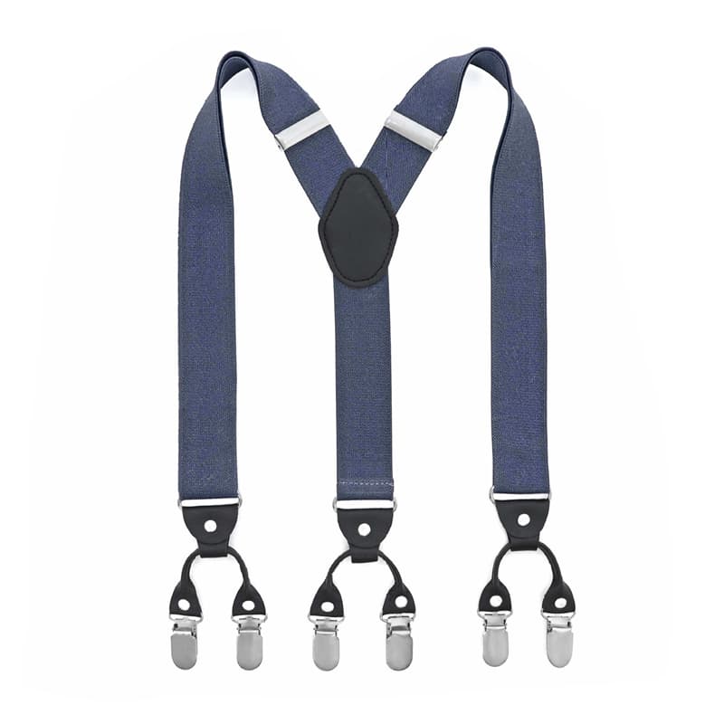 Mens Y-Shape Adjustable Suspender With Solid Black Blue Elastic Straps