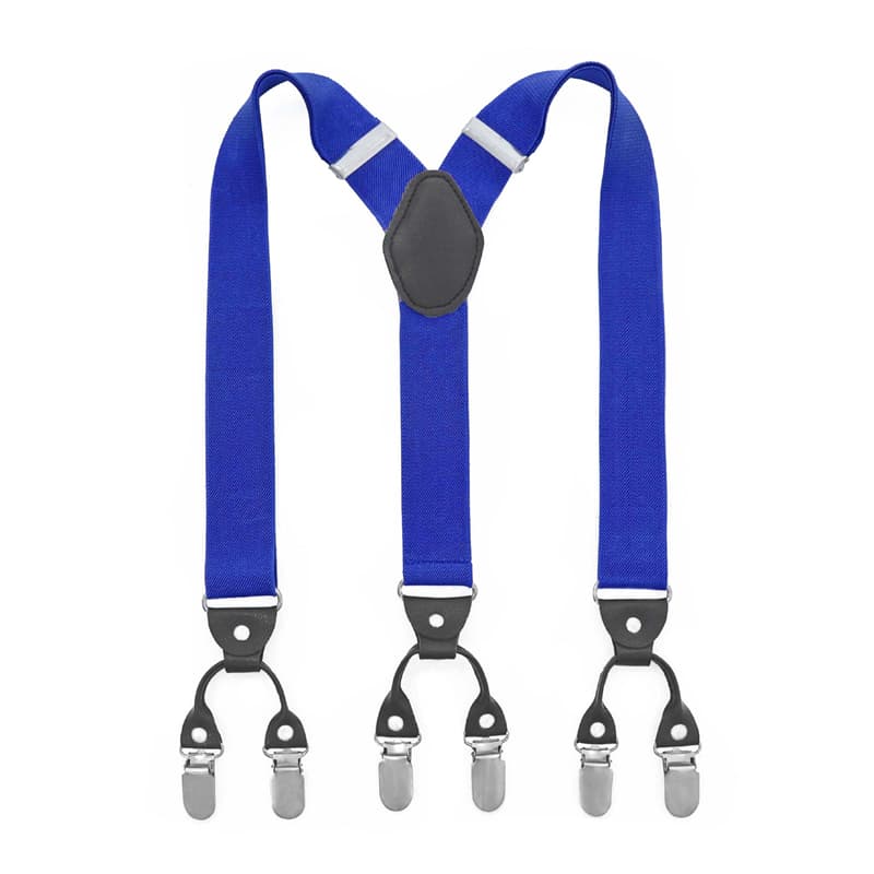 Mens Y-Shape Adjustable Suspender With Solid Black Blue Elastic Straps