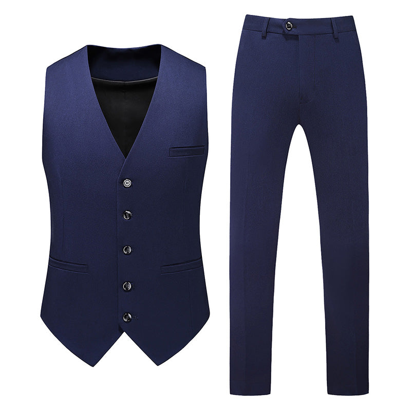 Mens 3 Piece Suit Slim Fit Business Tuxedos For Wedding Prom Groomsmen Black Blue Grey Blazer & Pants & Waistcoat