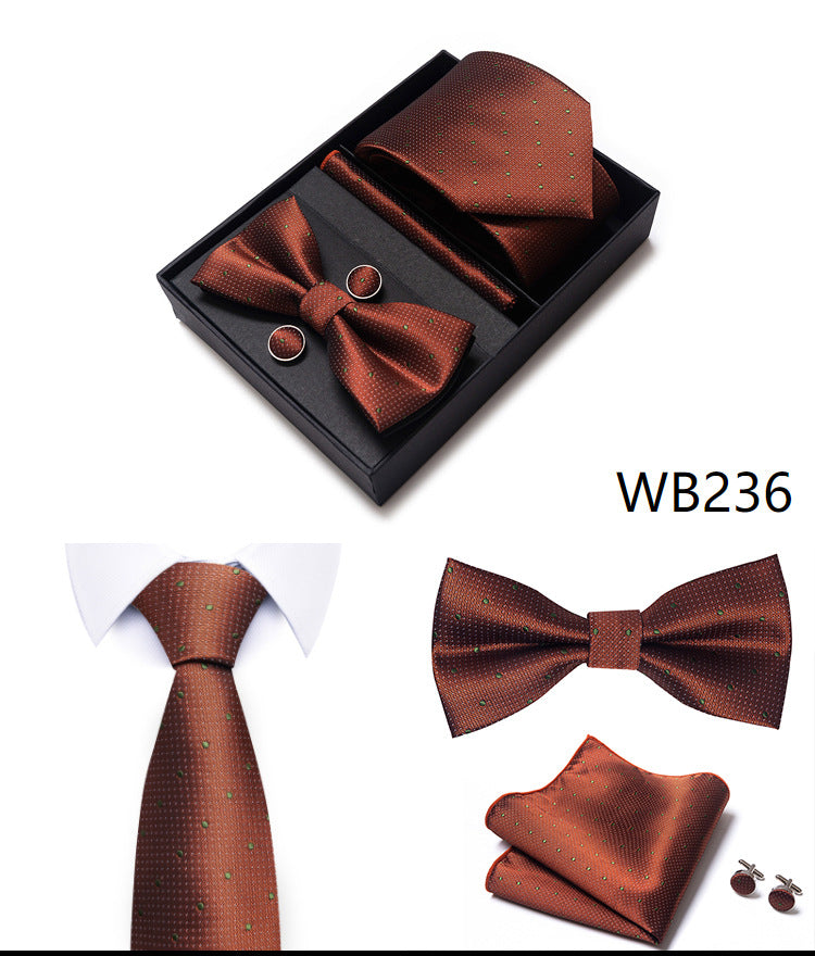 Men's 4 Pieces Fashion Business Striped Tie and Square Scarf Set