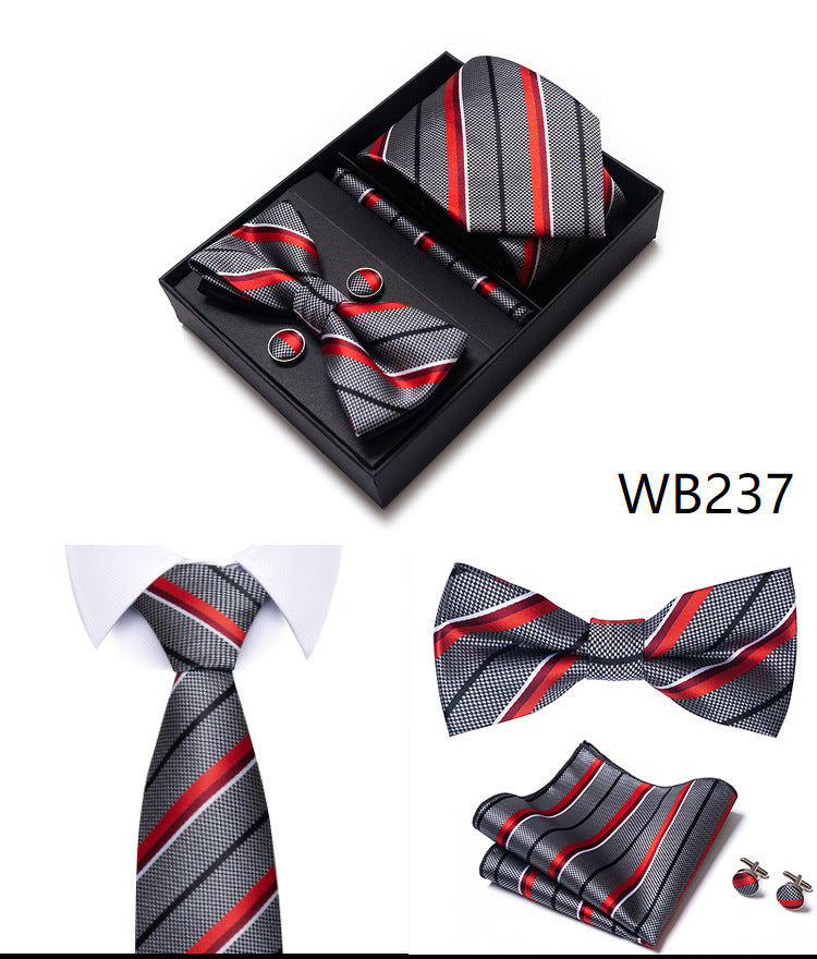 Men's 4 Pieces Fashion Business Striped Tie and Square Scarf Set