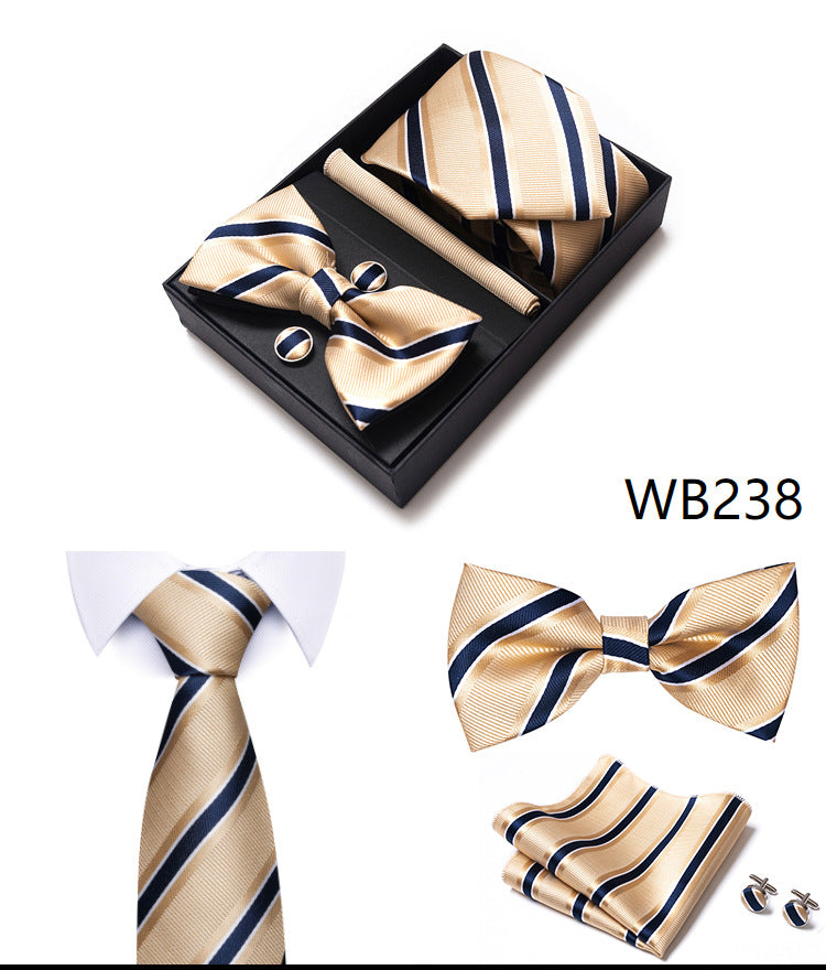 Men's 4 Pieces Fashion Business Striped Tie and Square Scarf Set