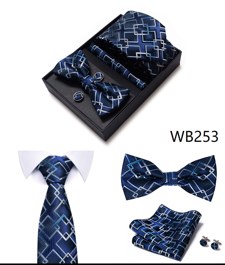 Men's 4 Pieces Gift Ties Set in Blue Navy Burgundy Grey