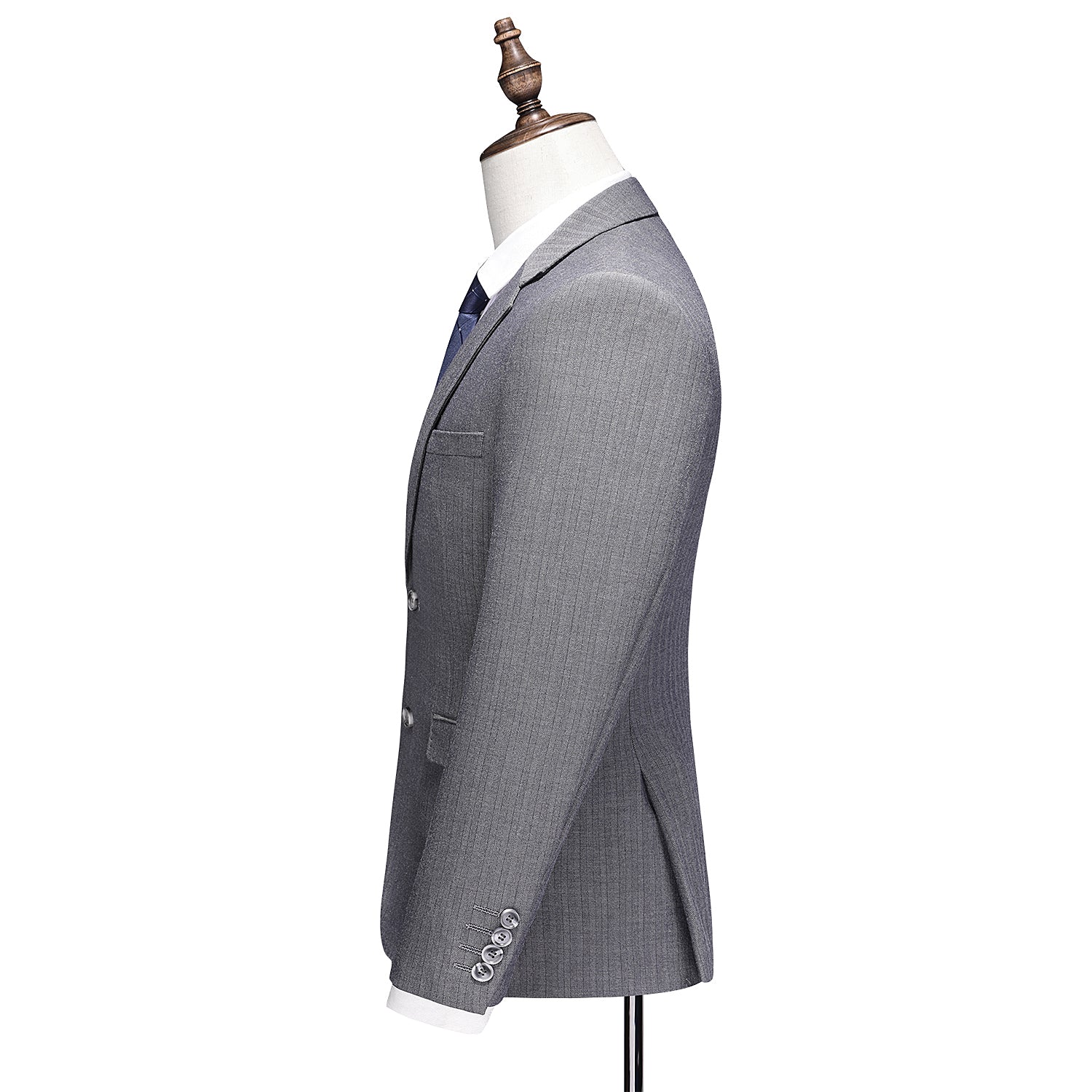 Men's Striped Blazer Coat in Solid Grey Two Buttons