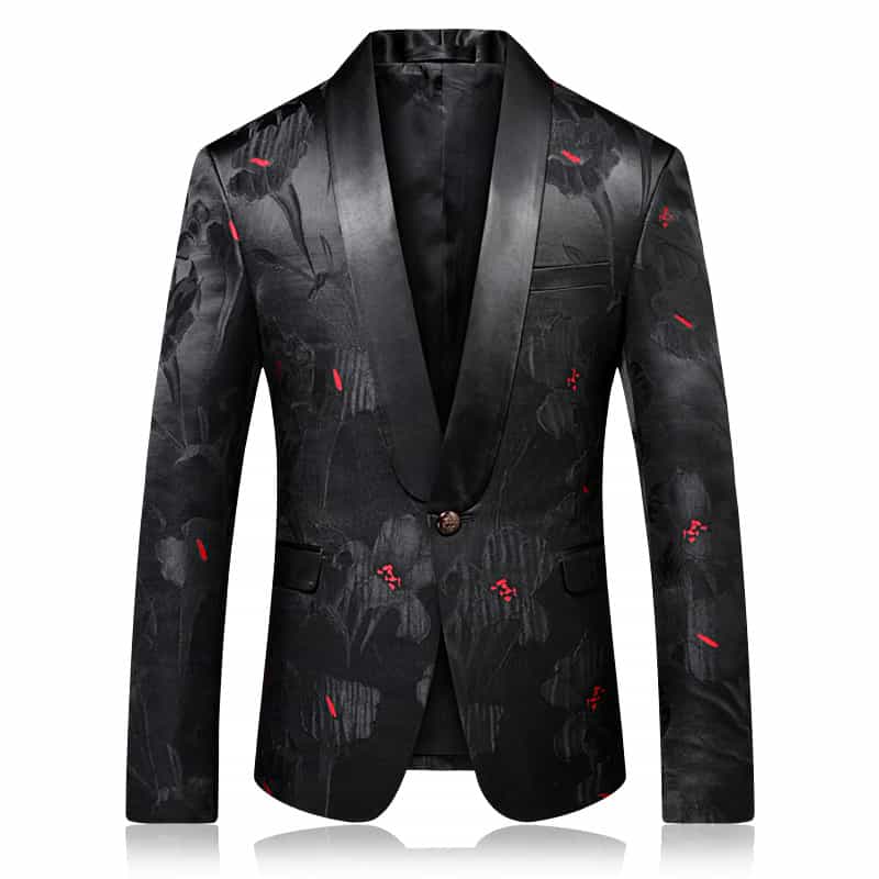 Men's Blazer  Jacquard Floral Suit Jacket in Black