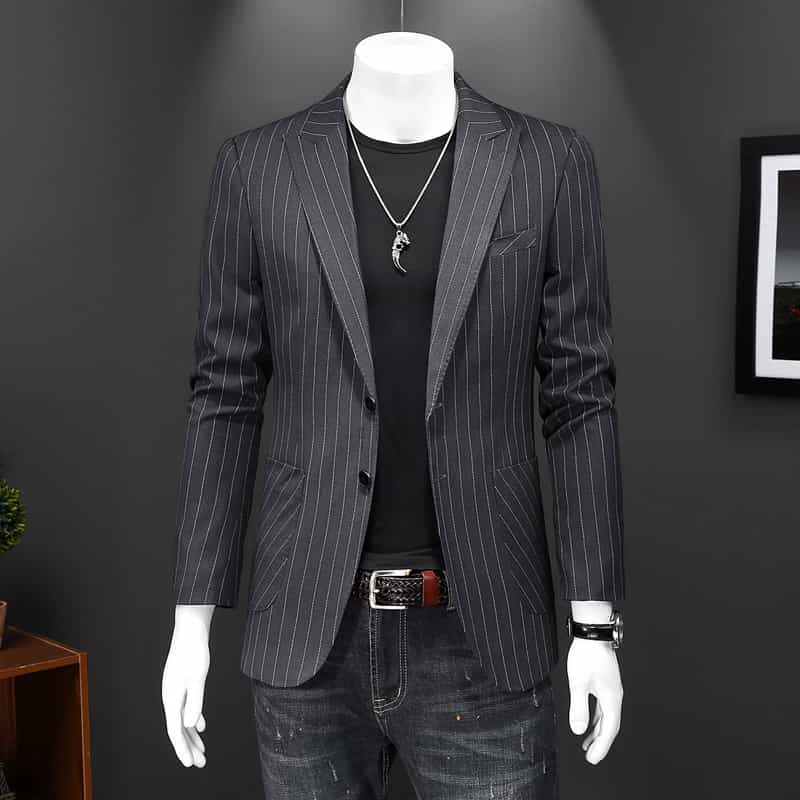 Men's Blazer Slim Fit Pinstripe One Button Suit Jacket