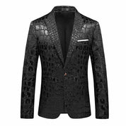 Mens Slim Fit Blazer Jacquard Floral Suit Jacket Black Color