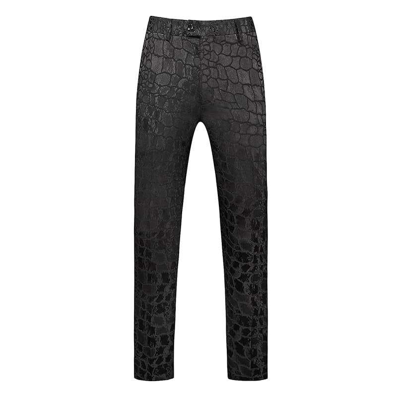 Mens Slim Fit Flat Front Pants Jacquard Embroidered Black Prom Trousers