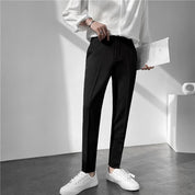 Mens Cropped Prom Pants Slim Fit Ankle-Length Trousers in Solid Grey Black