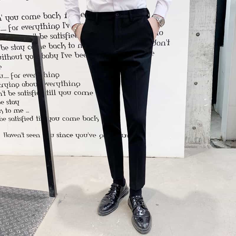Men's Casual Cropped Pants in Solid Black Grey Brown