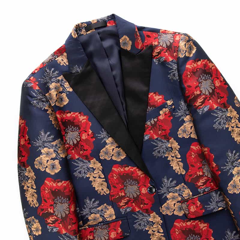 Men's Slim Suit Printed Floral Sports Coat in Red