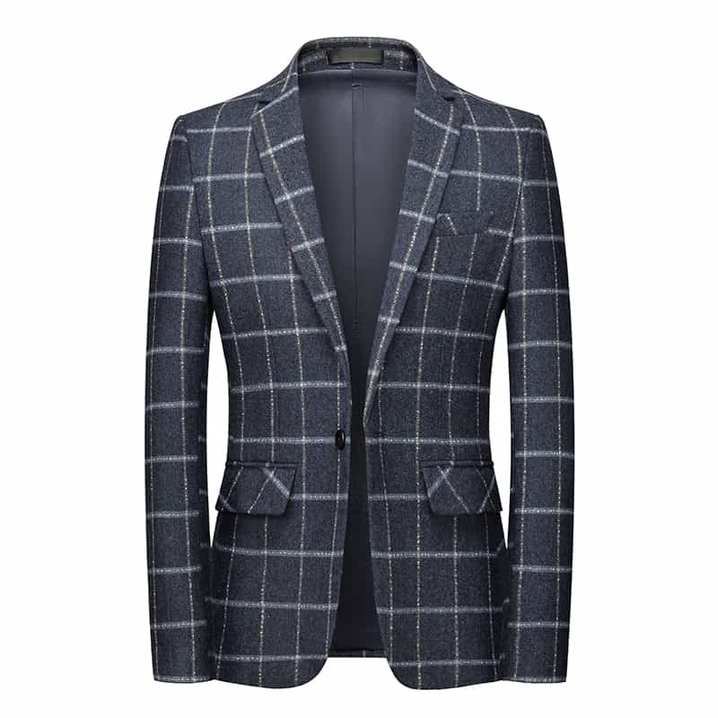 Mens Blazer Plaid Skinny One Button Suit Jacket Leisure Checkered Sport Coat