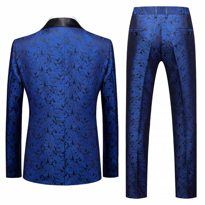 Men 2 Piece Printed Tuxedo in White Burgundy Blue