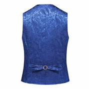 Men Embroidered Vest Slim Fit  Jacquard Black Red Blue Waistcoat For Prom Groomsman Wedding