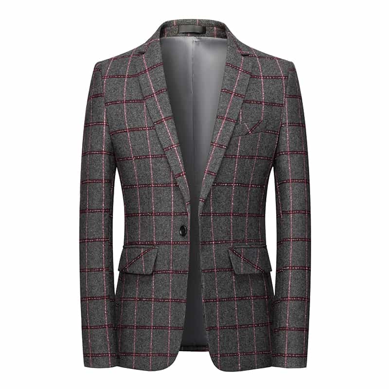 Mens Blazer Plaid Skinny One Button Suit Jacket Leisure Checkered Sport Coat
