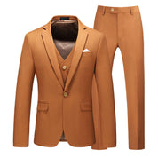 Mens 3 Piece Solid Suit with 12 Plain Colors One Button Closure