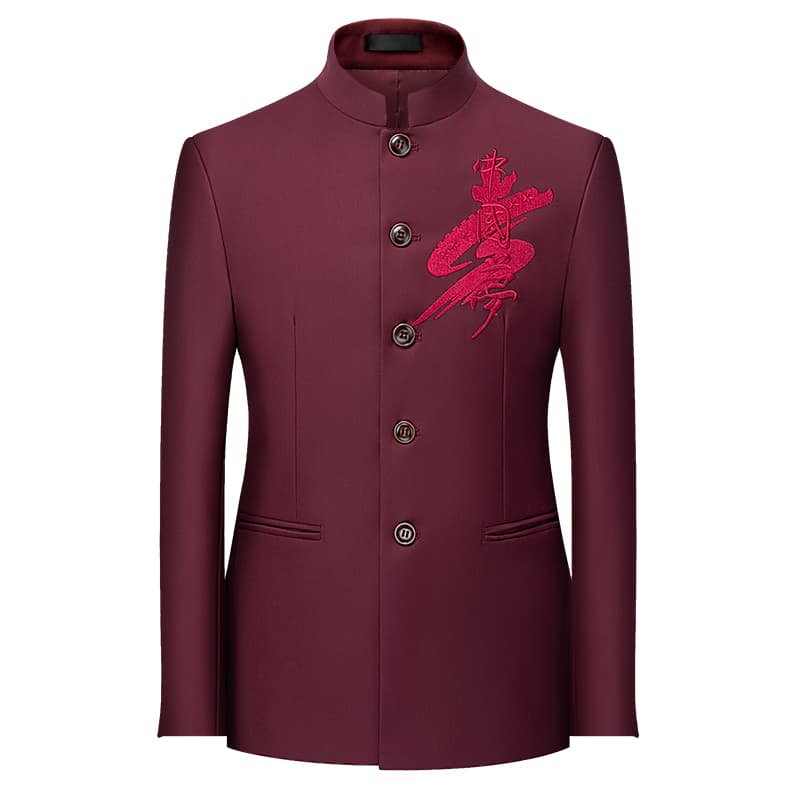Mens Tang Blazer Embroidered Mandarin Collar Suit Jacket in 6 Colors