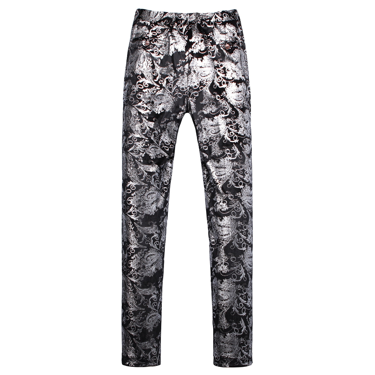 Mens Slim Fit Gold Printed Flat Front Pants Stylish Casual Floral Patten Trousers