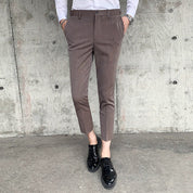 Slim Fit Cropped Trouses in Plain Grey Brown Black