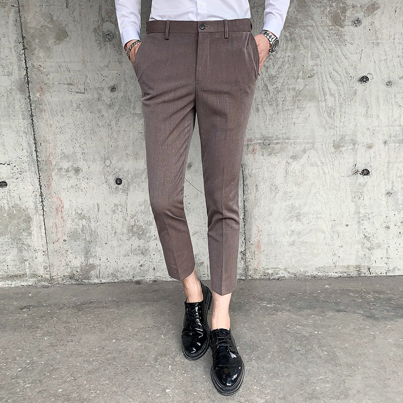 Slim Fit Cropped Trouses in Plain Grey Brown Black Slim Fit Cropped Trouses in Plain Grey Brown Black