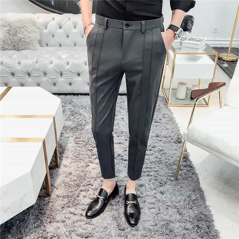 Men's Flat Front Ankle Length Dress Pants Slim Fit Cropped Trousers MOGU SUIT Men's Flat Front Ankle Length Dress Pants Slim Fit Cropped Trousers MOGU SUIT