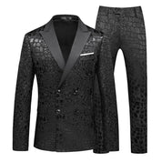 Mens 2 Piece Double Breasted Suit Jacquard Black Tuxedo