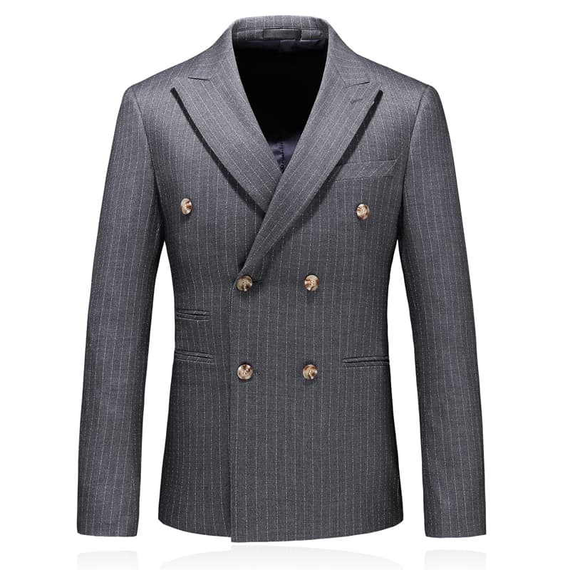 Grey 3 Piece Men Double Breasted Striped Suit