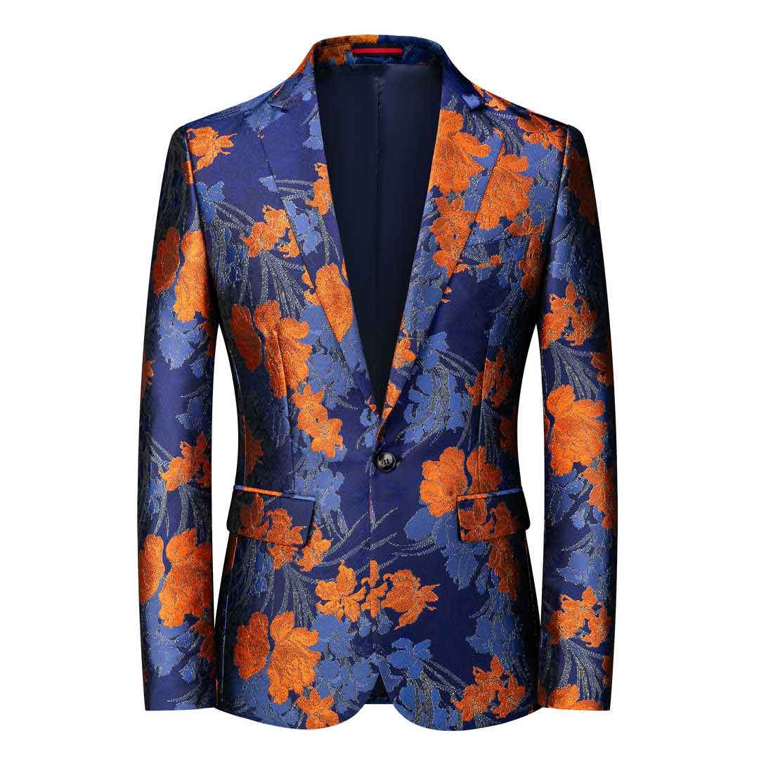Men's Blazer Green Orange Jacquard Floral Sports Coat