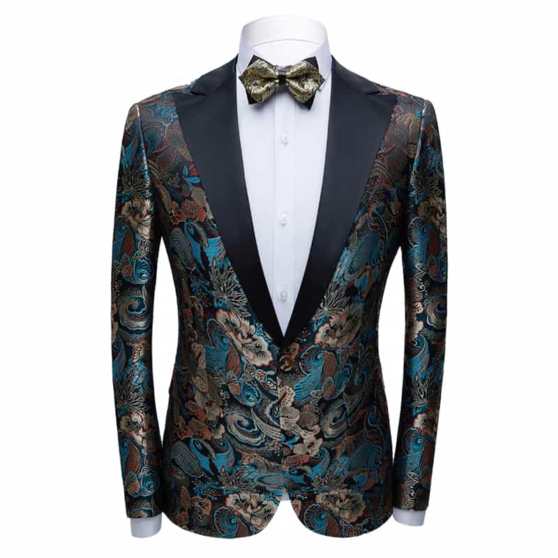 Men 2 Piece Embroidered Tuxedo with Colorful Pattern