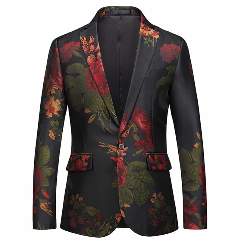 Mens Blazer Slim Fit Two Button Suit Jacket Colorful Floral Printed Sport Coat
