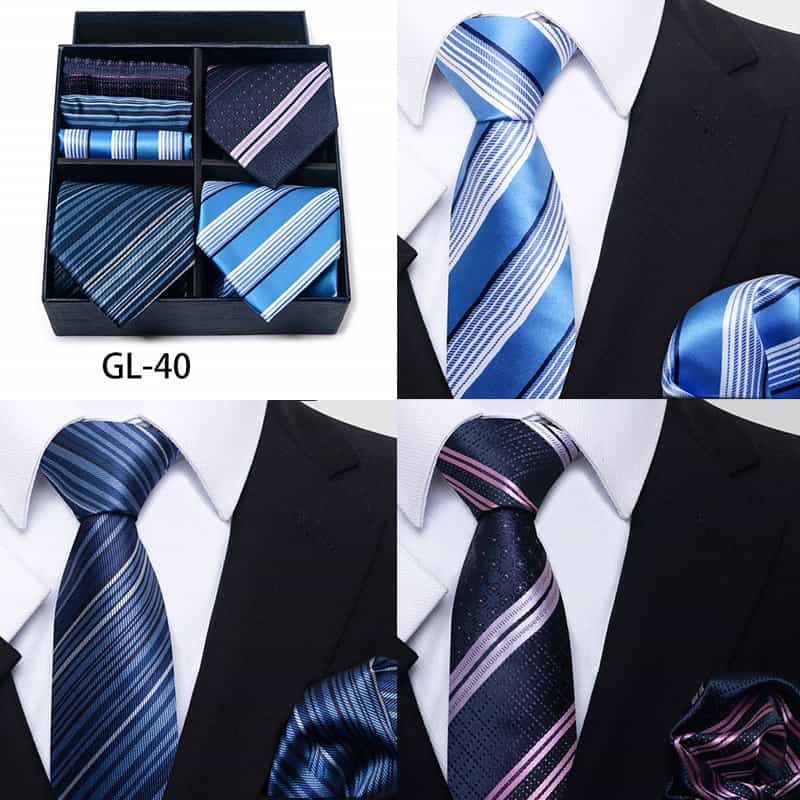 Men's 6 Pieces Neckties & Pocket Squares Gift Set with Stripe & Flower