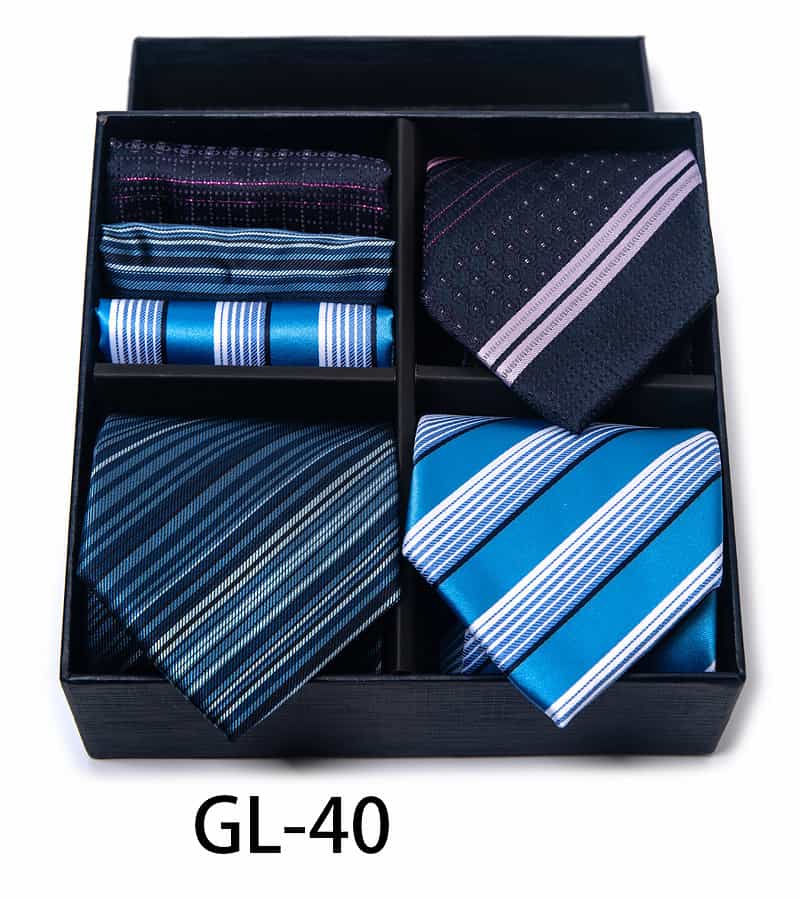 Men's 6 Pieces Neckties & Pocket Squares Gift Set with Stripe & Flower
