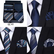 Men's 6 Pieces Neckties & Pocket Squares Gift Set with Stripe & Flower