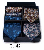 Men's 6 Pieces Neckties & Pocket Squares Gift Set with Stripe & Flower