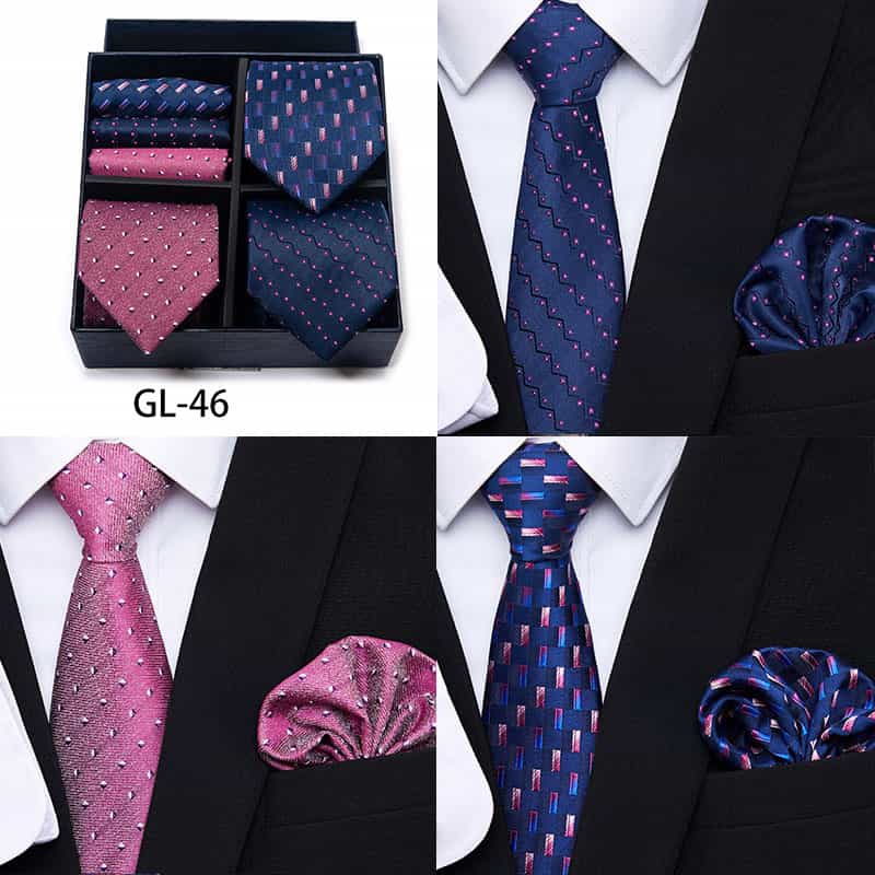 Men's 6 Pieces Neckties & Pocket Squares Gift Set with Polka Dots & Embroidery