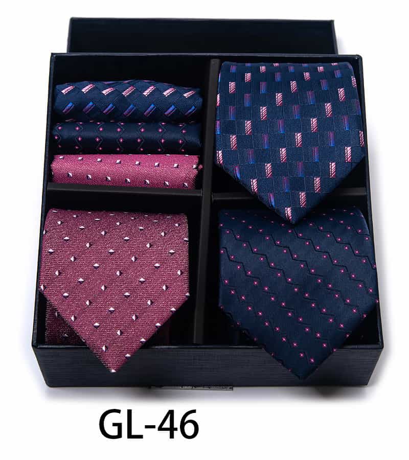 Men's 6 Pieces Neckties & Pocket Squares Gift Set with Polka Dots & Embroidery