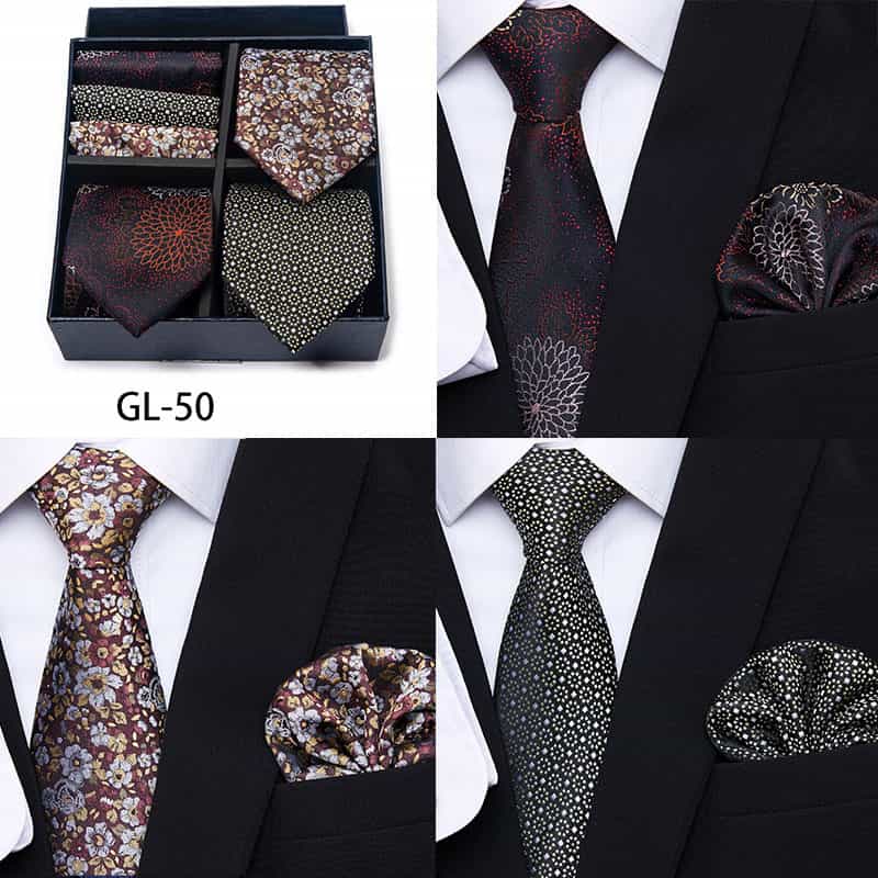 Men's 6 Pieces Neckties & Pocket Squares Set Gift for Friends