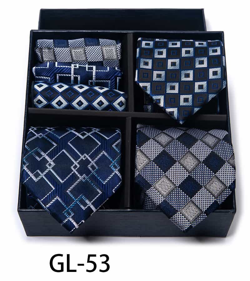 Men's 6 Pieces Neckties & Pocket Squares Set in Plaid Striped