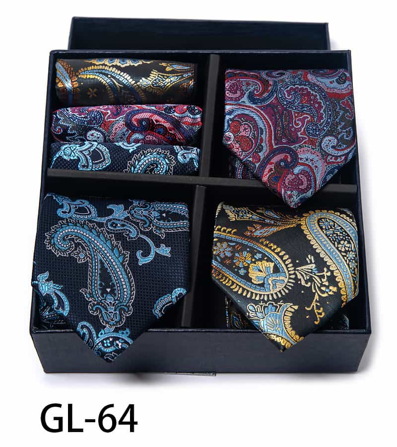 Men's 6 Pieces Neckties & Pocket Squares Gift Set with Traditional Pattern
