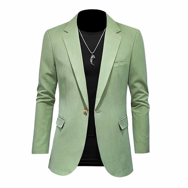 Men's Light Green Blazer Slim Fit One Button Closure